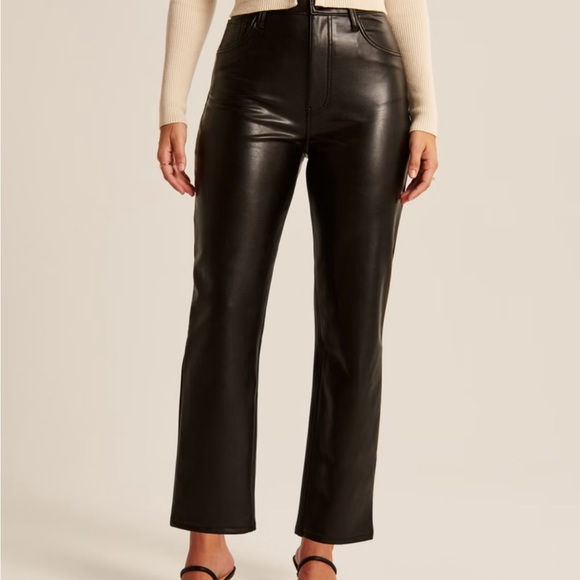 Abercrombie & Fitch Black Sleek Leather Pants crop - Picture 1 of 5